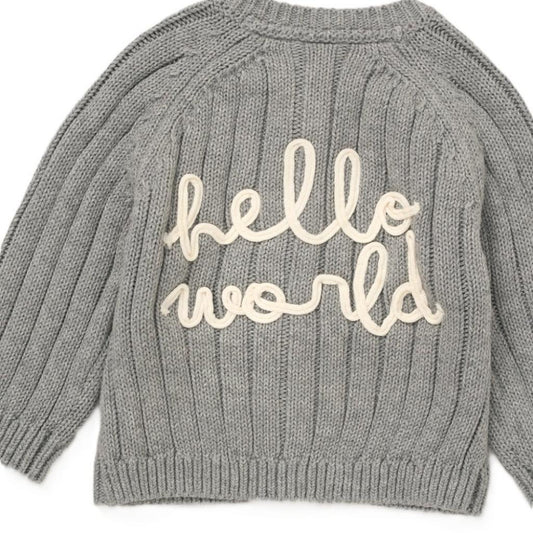 ‘Hello World’ grey cardigan